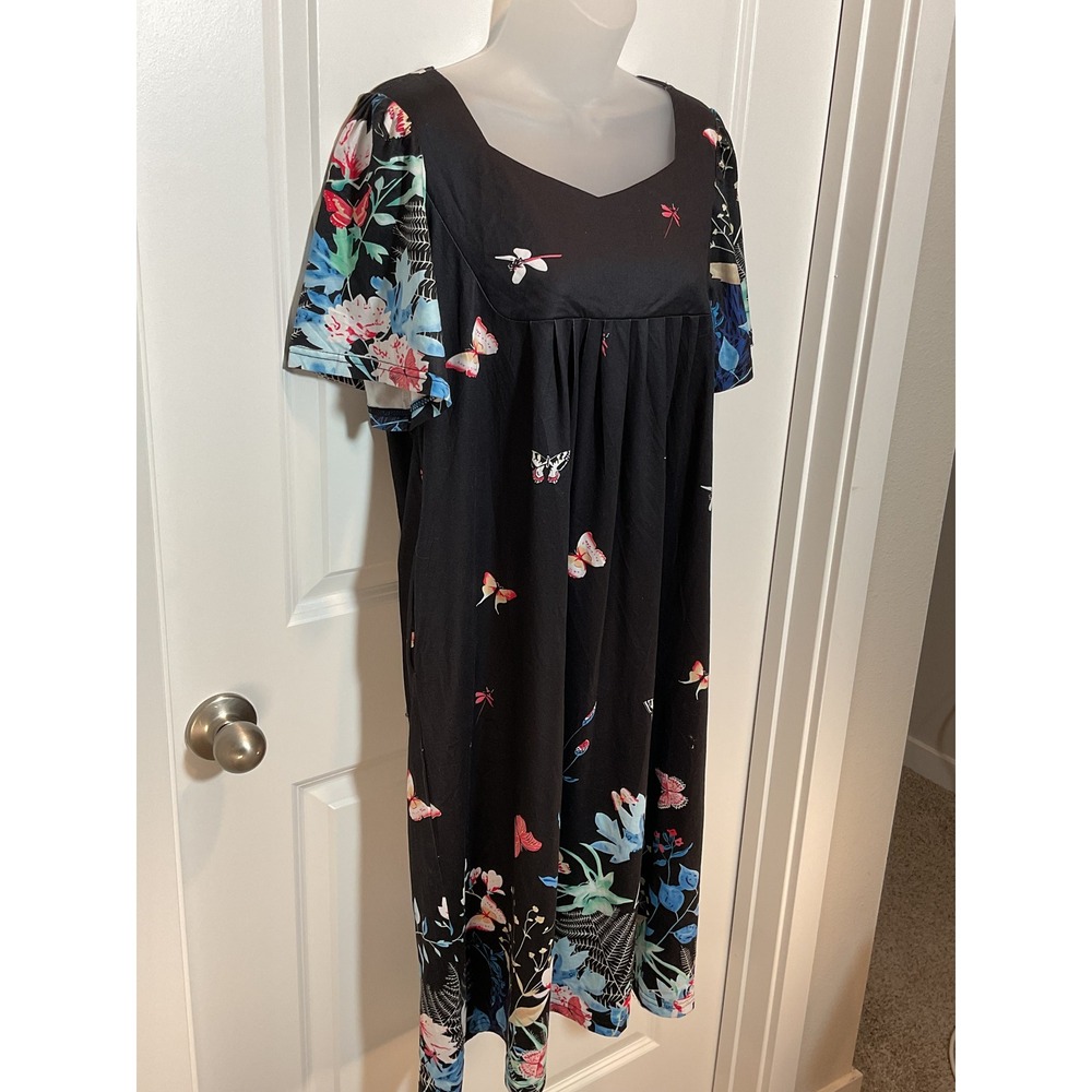 EKOUAER Black Butterfly Floral Print Short Sleeve Midi Dress Medium Nature M‎ - Picture 9 of 10
